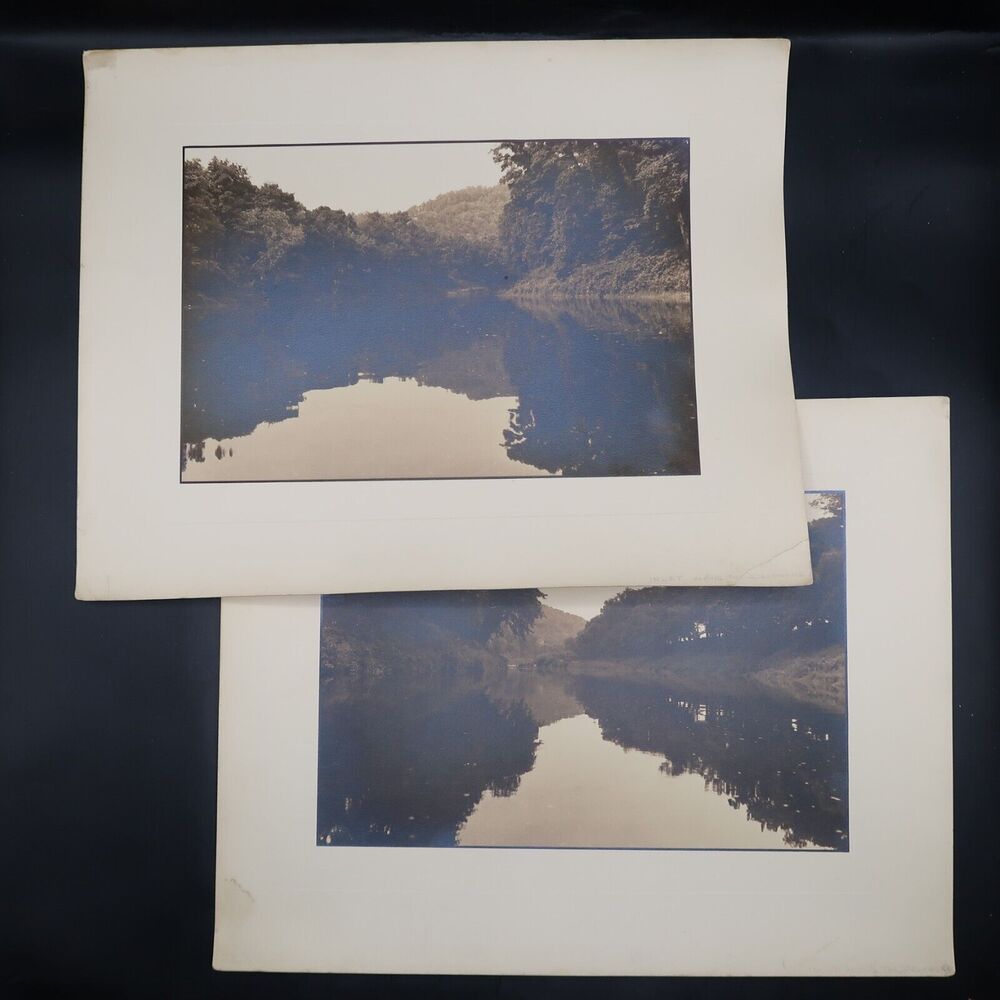 Photograph Set of 2 9x13 Delaware River Nature Pennsylvania 1920s 1930s Vintage